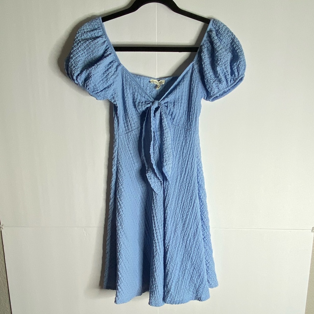 See You Monday Blue Crinkle Tie-Front Mini Dress – Size M